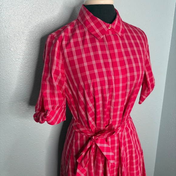 NWOT Calvin Klein Red White Plaid Gingham Cotton Dress - Picture 4 of 15